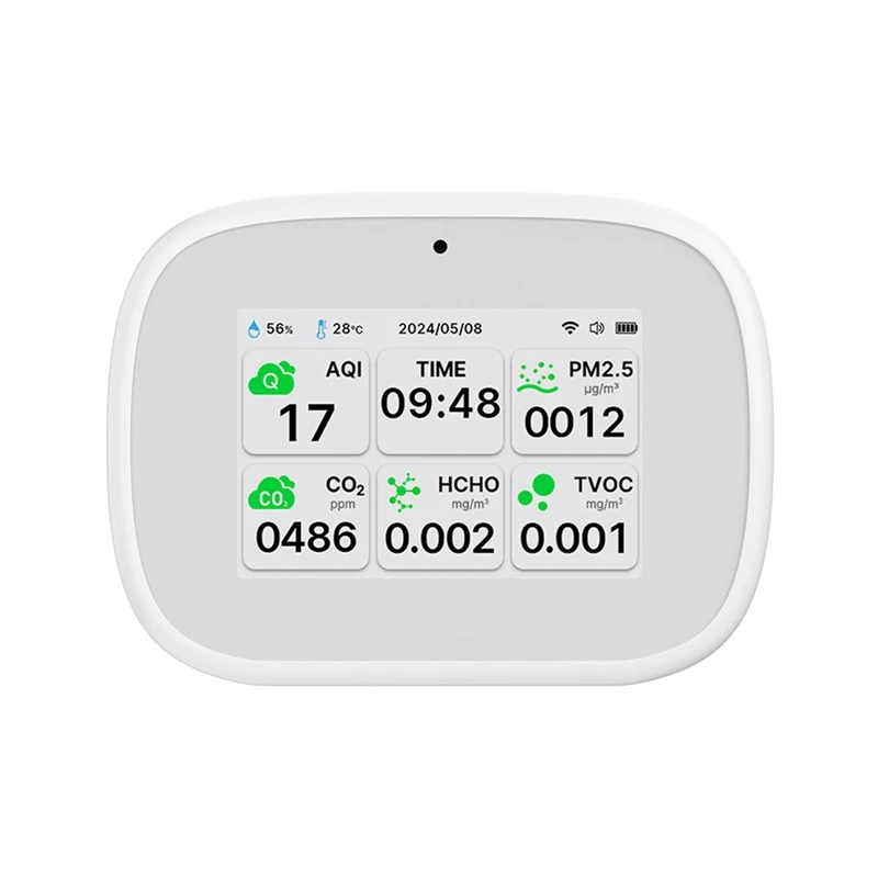 Tuya-大気質検出器,10in 1,wifi,時間温度計,テスター,TFTディスプレイ,pm2.5,pm1.0,pm10,co2,tvoc,hcho