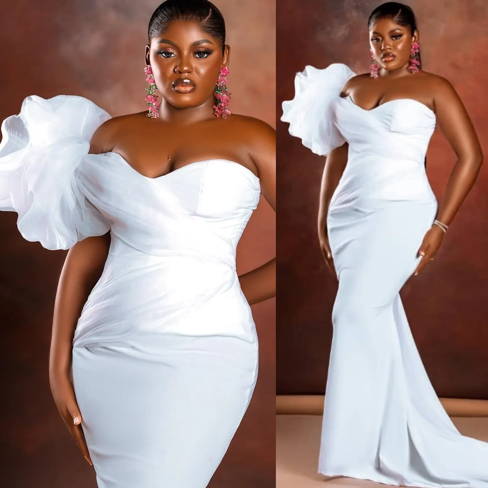 

Customized Elegant White Mermaid Women's Wedding Dress Sexy Sweetheart Bareback Beach and Ground Bridal Dress Vestido De Novia