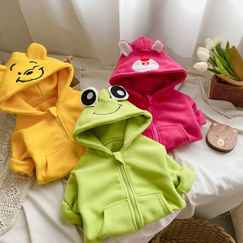 0-6Y Children\'s Clothing 2023 Spring and Autumn New Girls Baby Hooded Coat Children\'s Polar Fleece Top Boy Casual Jacket