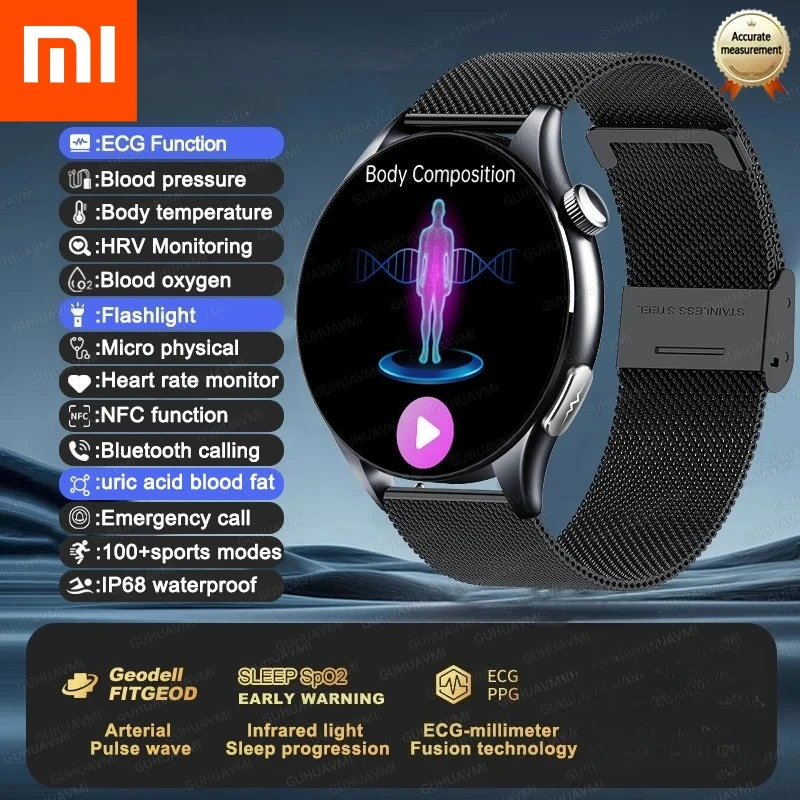 

Xiaomi 2025 ЭКГ + PPG Диагностика здоровья Смарт-часы Мужчины Женщины Часы Мочевая кислота Липид BP Трекер сердечного ритма NFC Спортивные умные часы