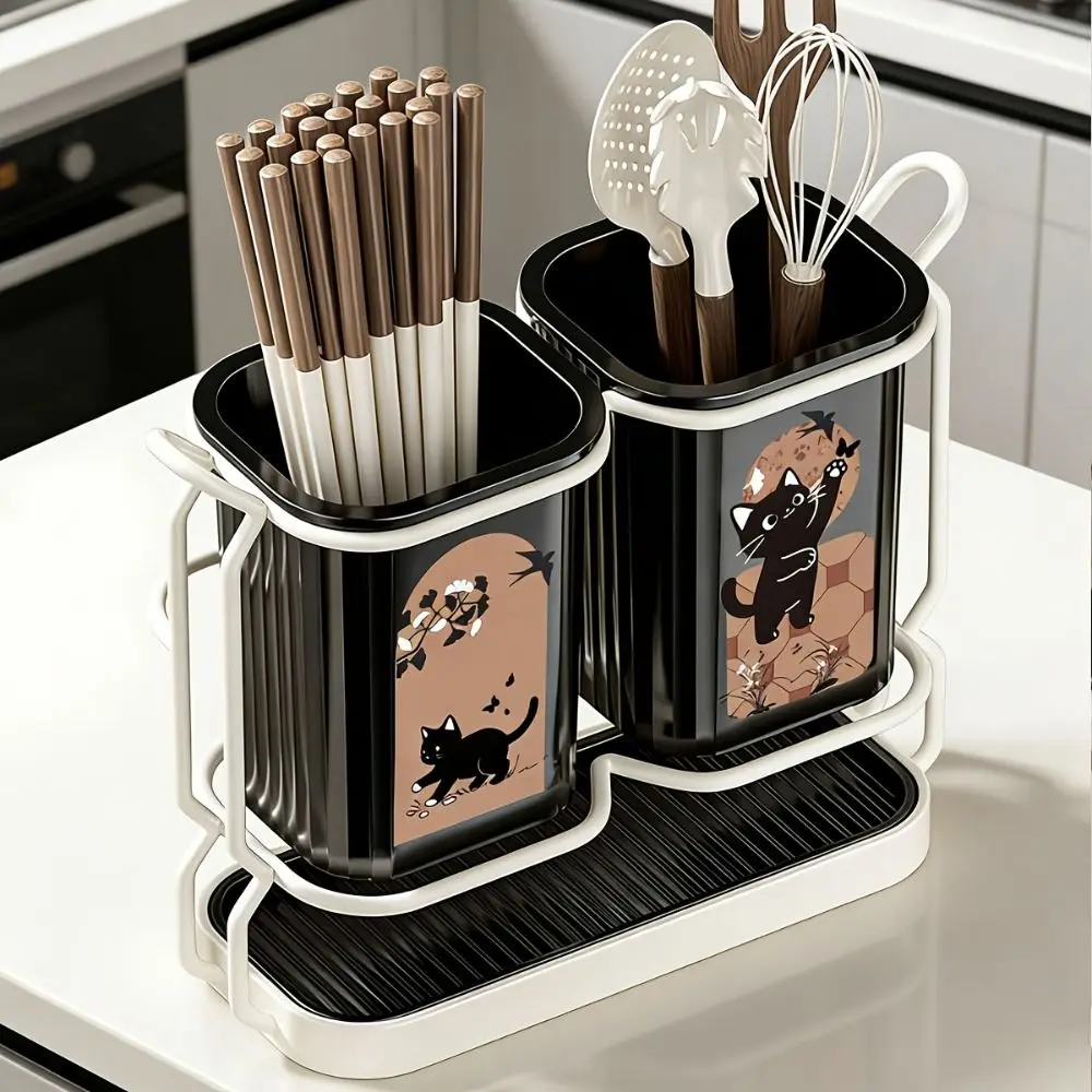 

Organizer Cute Cat Kitchen Storage Basket Durable Organizer Cutlery Holder No-drill Standing Chopsticks Holder Kitchen