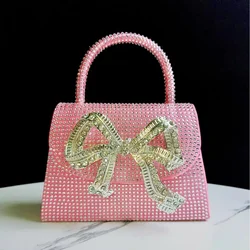 Bolso de mano con nudo de lazo de Metal y diamantes de imitación brillantes para mujer, bandolera de hombro, bolso de mano para fiesta de boda, bolso de noche