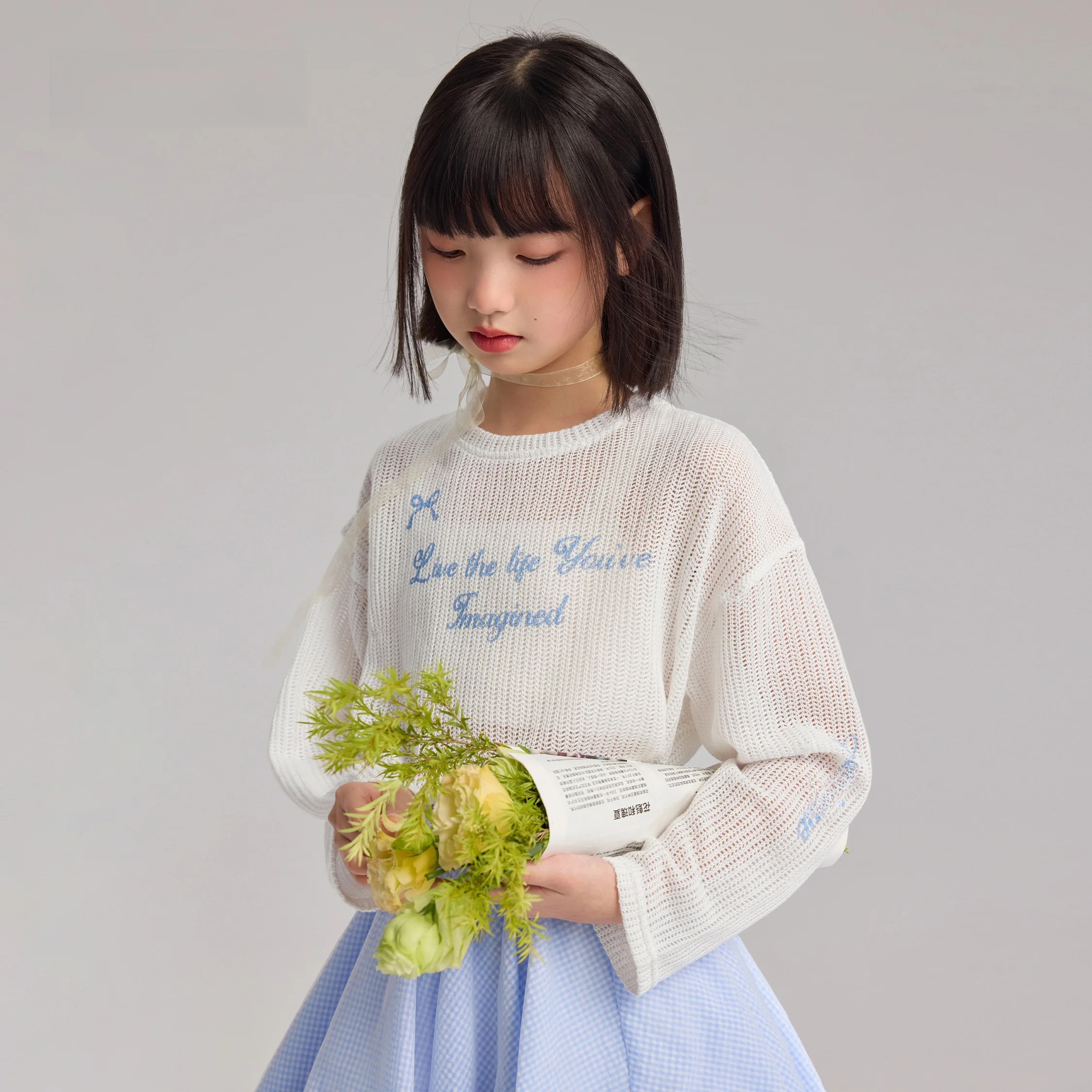 spring-new-style-round-neck-t-shirt-for-girls-airy-mesh-cover-letter-print-casual-loose-fit-long-sleeve-soft-comfortable-poly