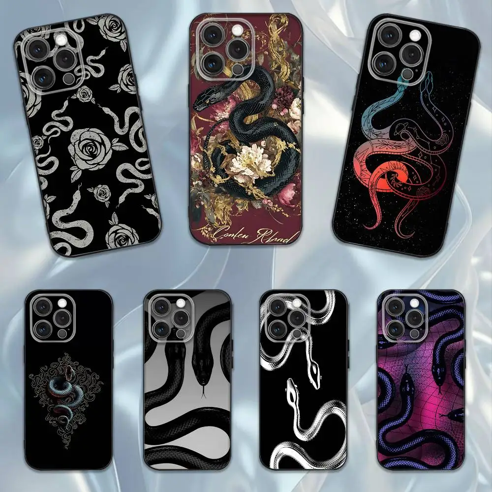 

Black Snake Phone Case For iPhone 17,16,15,14,13,12,Pro,Max,Plus,E,SE4,Air,Mini Black Soft Box