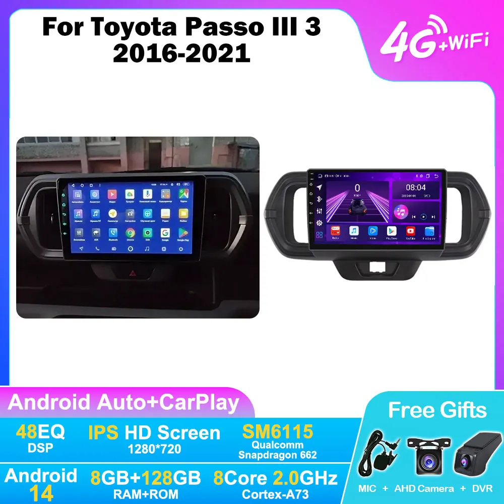 Android 14 Car Radio For Toyota Passo III 3 2016-2021 9inch Carplay Auto GPS Navi 4G 8Core Multimedia Video Player IPS HD WIFI