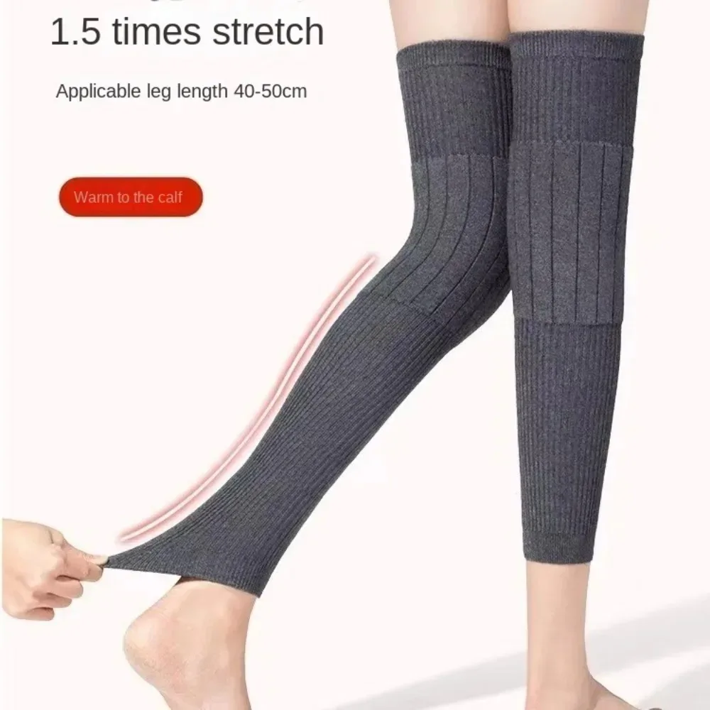 1 Pair Lengthened and Thickened Knee Brace Pads Knee Cap Protector Wool Kneepad Leg Warmers Lady Stockings Windproof Coldproof