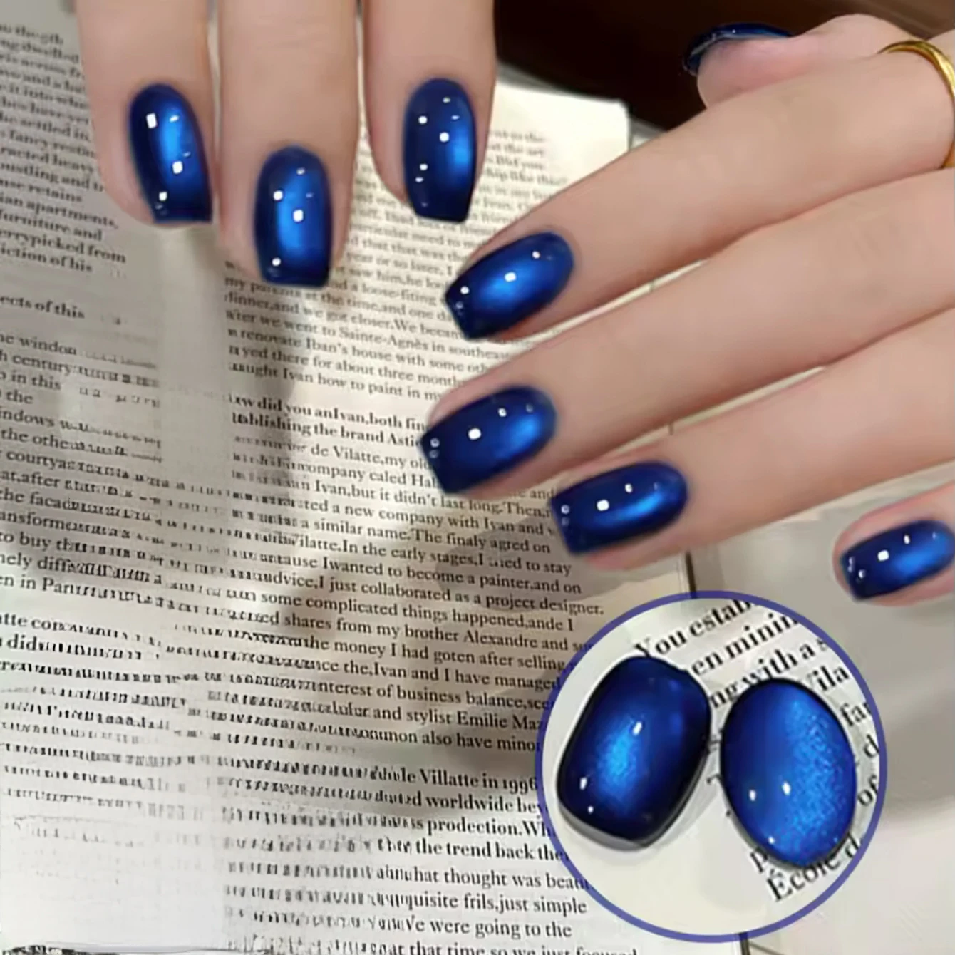 MIANEL 2026 Blue Moon Cat Eye Nail Gel Vibrant Sparkling Blue Glass Bead Effect Skin-Flattering Trendy Cat Eye Nail Art Manicure