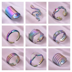 Colour Irregular Geometry Opening Adjustable Ring Oval/Snake Stainless Steel No Fading For Men Women Decorative Hand Jewelry