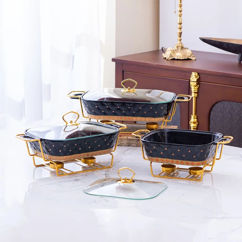 Double Ears Catering Restaurant Heating Food Warmer Buffet Ceramic Chafing Dishes - view 6