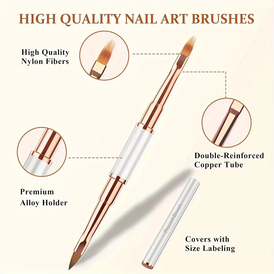 Nail art penseel 7PCS penpuntborstel met nagelwrijfstrip, DIY acrylgel UV-lak metalen steel nail art penset, nail art tools