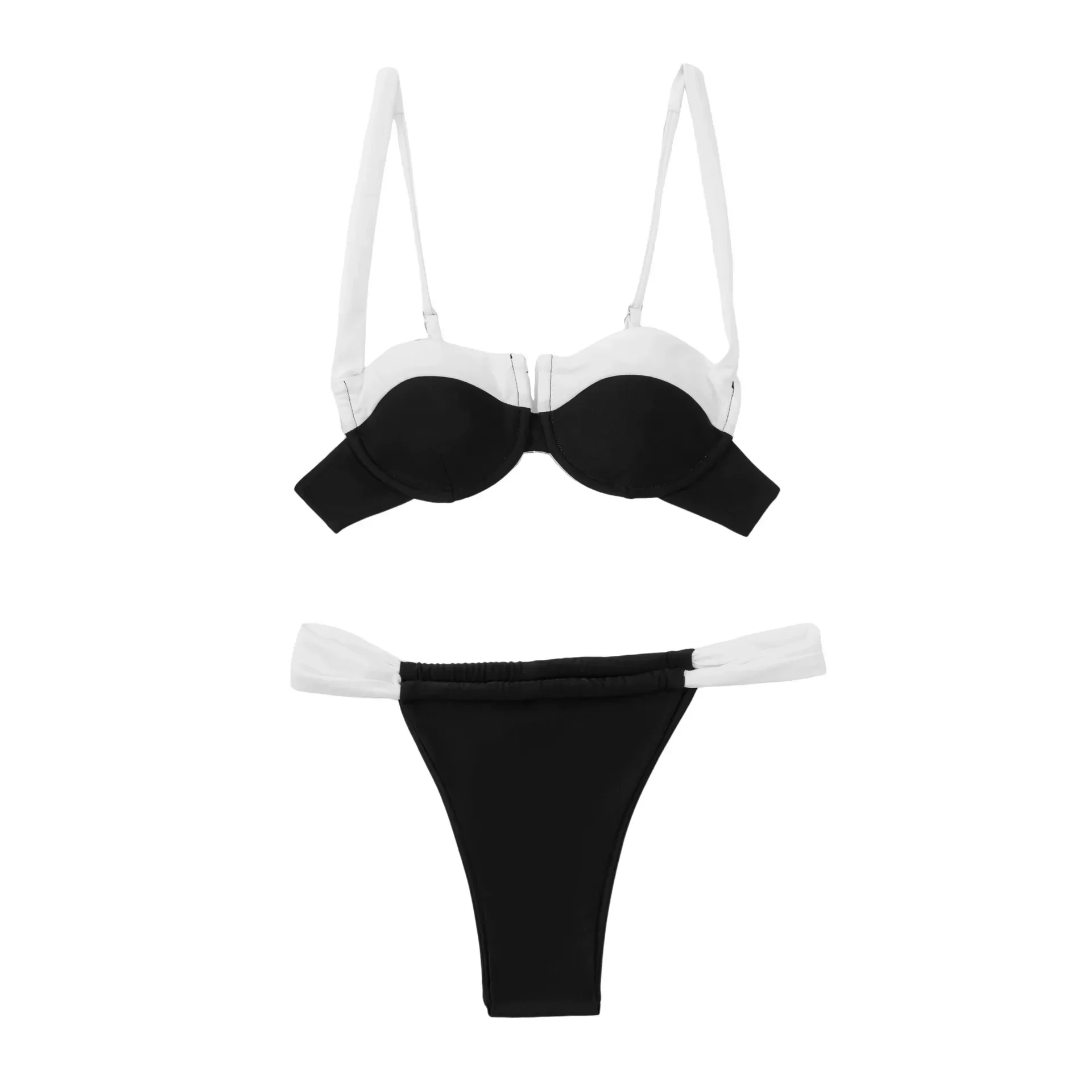 

2025 Sexy Micro Bikini Women Black White Halter Push Up Padded Thong Swimsuit Female Cut Out Bathing Suit Swimwear Biquini swim
