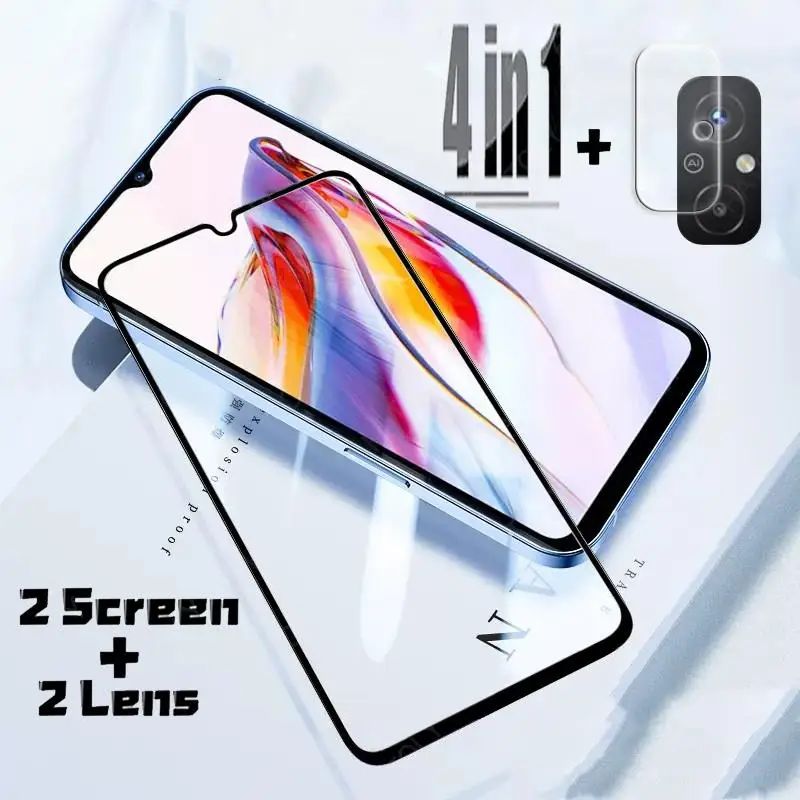 

4IN1 Tempered Glass For Redmi 12C Screen Protector Redmi 12C 10C 10A 9C 9A Full Glue Camera Len Xiaomi Redmi 12C Protective Film