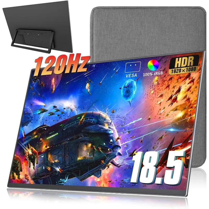 شاشة محمولة مقاس 18.5 بوصة + كم 120 هرتز 1080 بكسل، 100% sRGB FHD HDR USB HDMI مع شاشة مكتب كمبيوتر محمول محمول رفيعة للغاية VESA، f #1