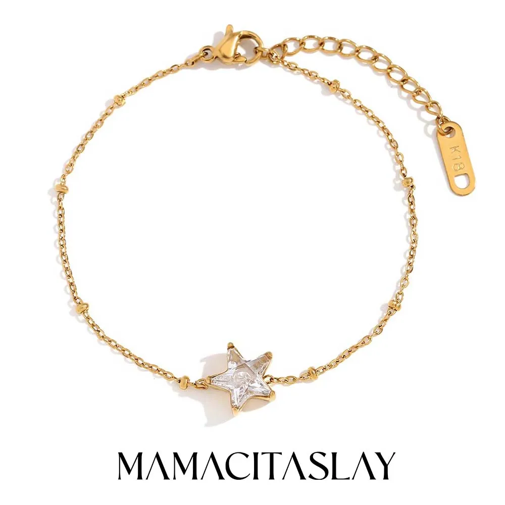 MamacitaSlay Elegant Sparking Star Thin Chain bracelets Tarnish Free Watewrproof stainless steel bracelet Trendy jewelry women