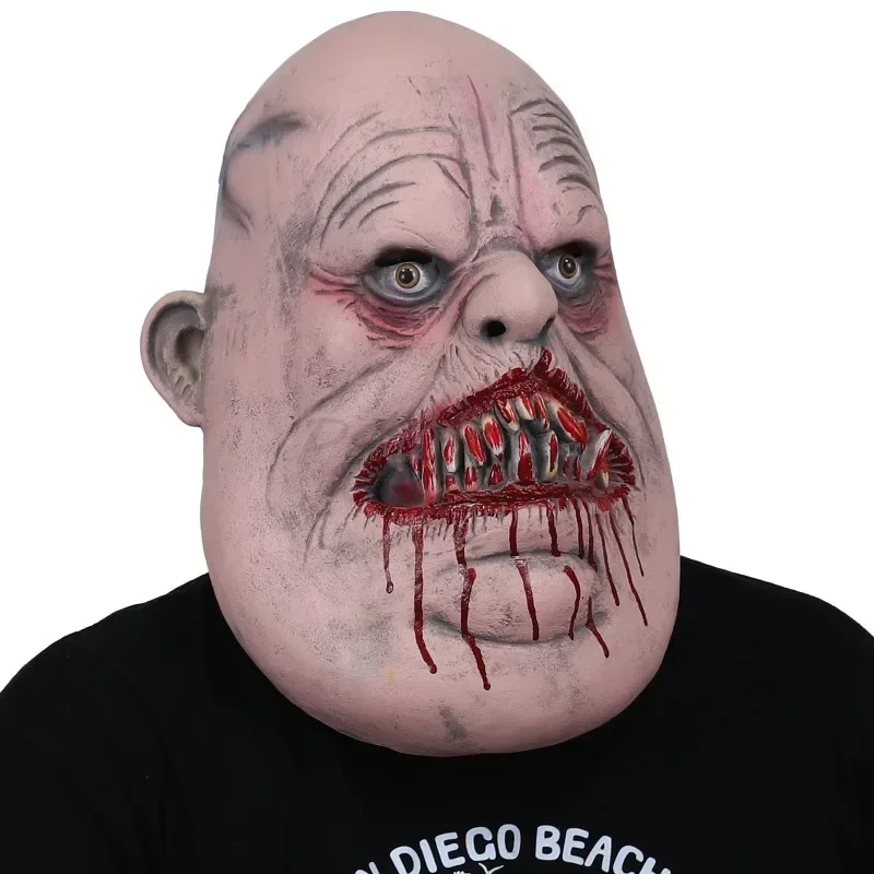 Halloween Mask Big Tooth Demon Headgear Terrifying Latex Mask Chubby Guy