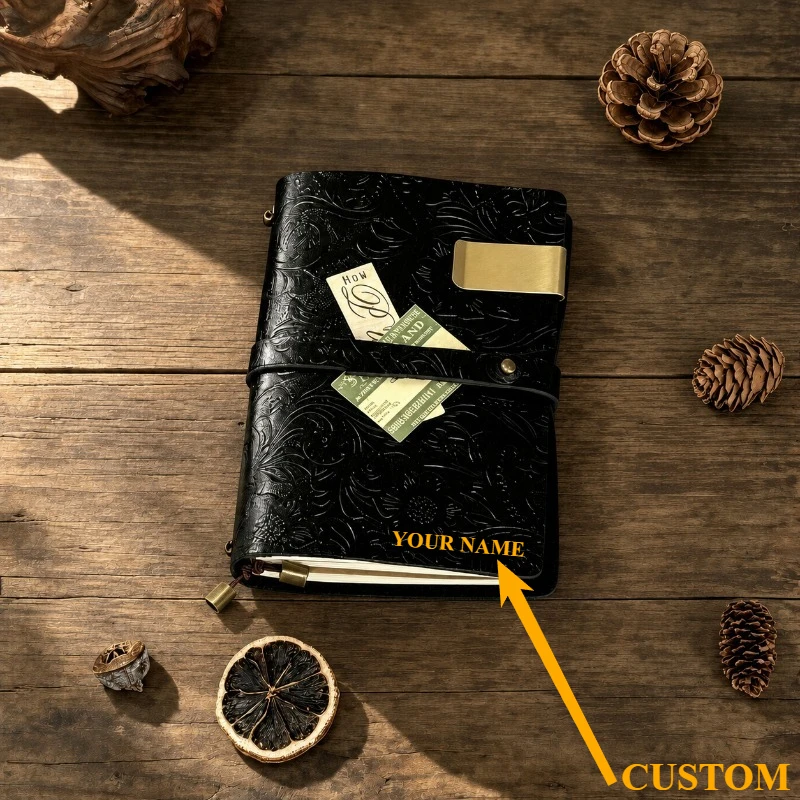 Top Grain Leather A6 Traveler Notebook Vintage Floral Embossed Loose Leaf TN Journal Business Diary Planner Custom Engraving