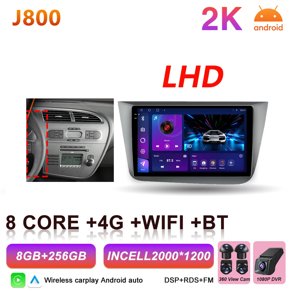 Android 16 autoradio Carplay voor Seat Altea 5P Toledo 3 2004 - 2015 Auto multimediaspeler stereo BT intelligente systemen scherm