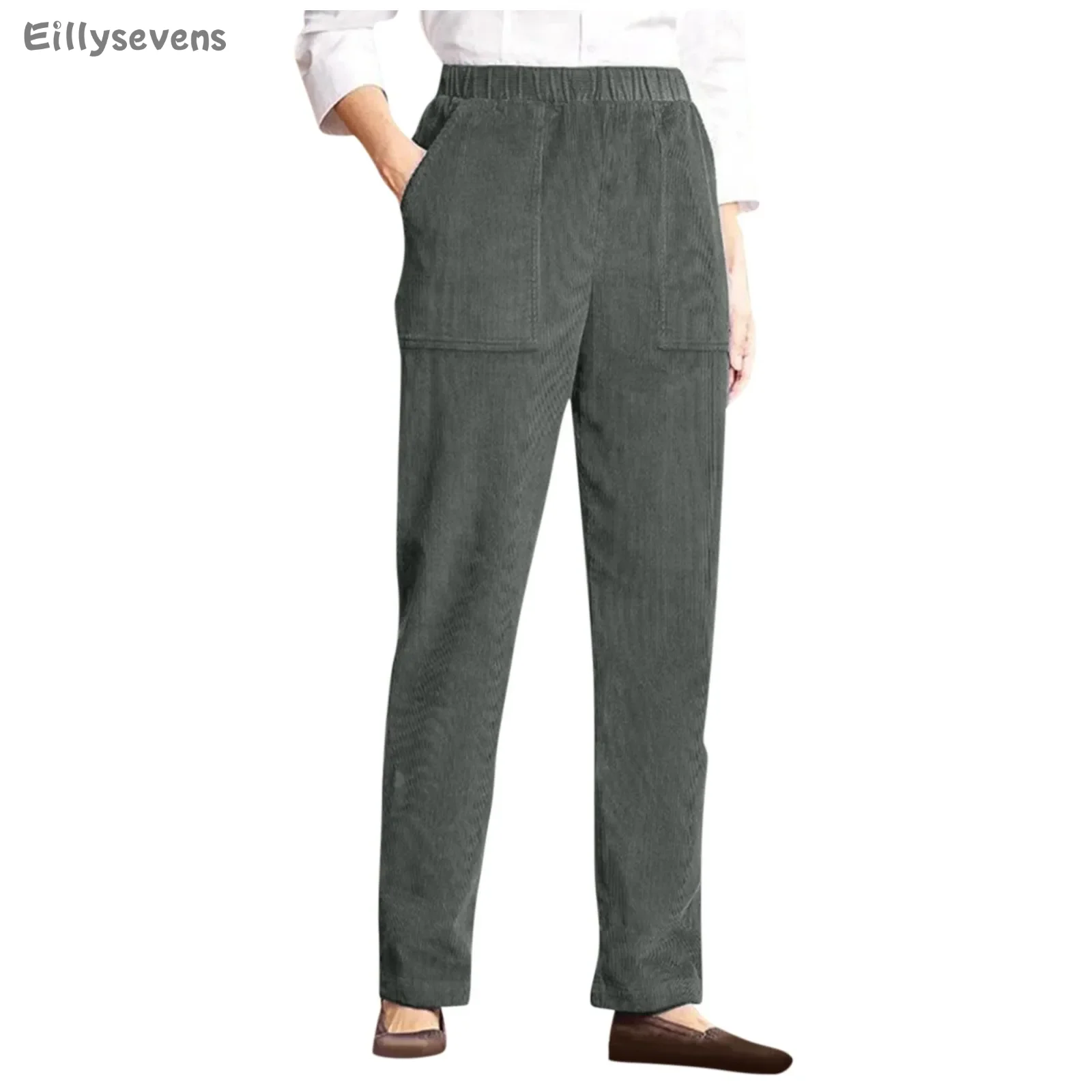 

women pants Classic and versatile Pencil pants Casual Solid Colour Elastic Waist Straight trousers With big Pockets pantalones