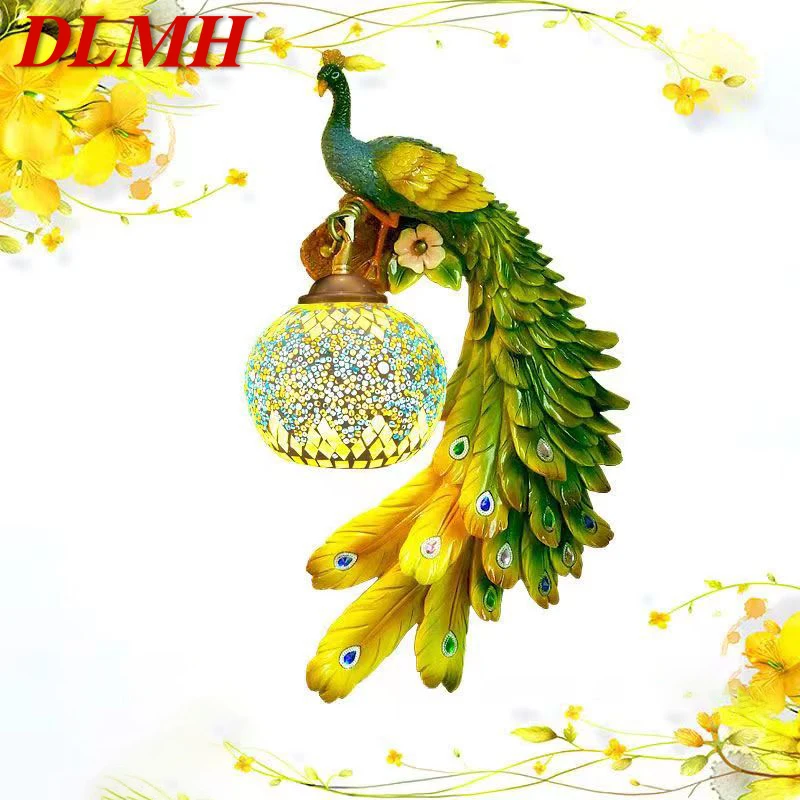 DLMH Contemporary Peacock Wall Lamp Personalized And Creative Living Room Bedroom Hallway Decoration Light