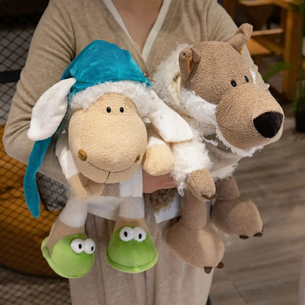 Animal bonito sonolento ovelha boneca de pelúcia pp algodão 25/35/50cm lobo em ovelha brinquedos de pelúcia pijamas fofos ovelhas & lobo boneca de pelúcia crianças