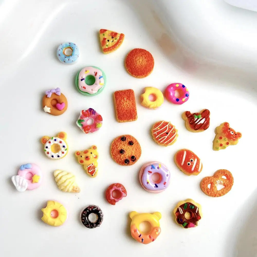 Cute Simulated Donut Resin Nail Charms Cartoon Funny Smiling Face Pizza Bear Ice-cream Nail Art Decorations DIY Manicure Designs