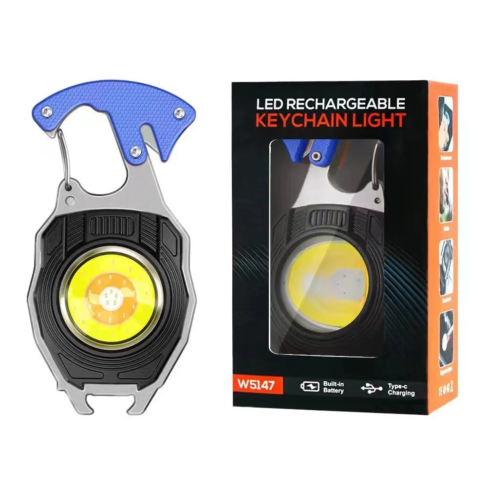 

LED Flashlight Keychain with COB Work Lights Portable Magnetic USB Charging Torch for Outdoor Camping Fishing Climbing