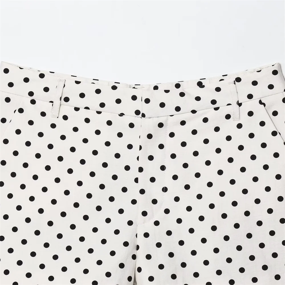 Jaket sifon motif polkadot kerah tegak serbaguna kasual wanita baru dengan celana pendek mini berpinggang tinggi