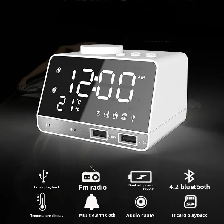 K11 ساعة منبه لاسلكية جديدة سمّاعات بلوتوث USB شحن الهاتف المحمول LED مرآة راديو ذكي مكبر صوت صغير #1