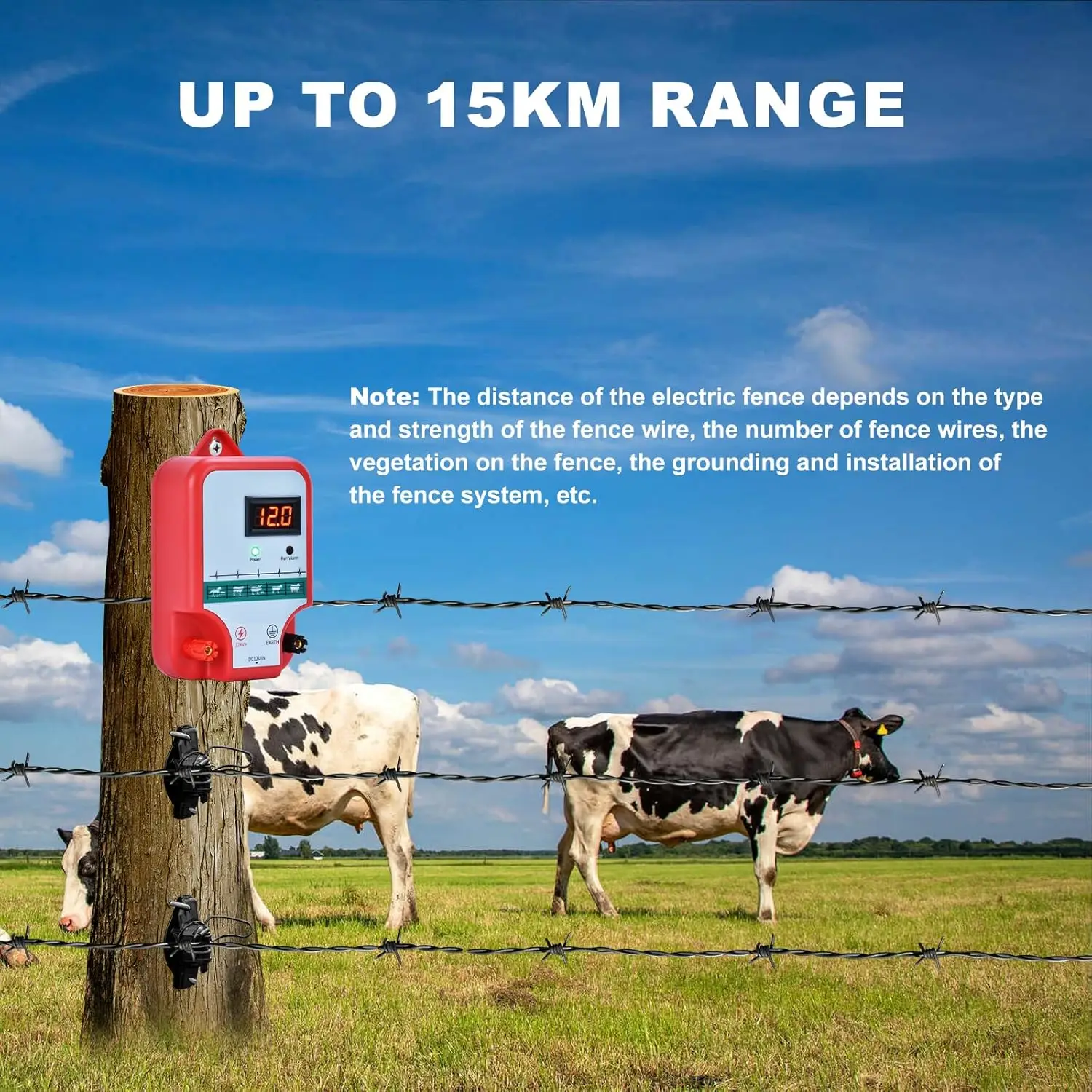 15KM Electric Fence Energizer LCD Display 2J High Voltage Pulses Fence Charger for Farm Livestock Animal Poultry Tool