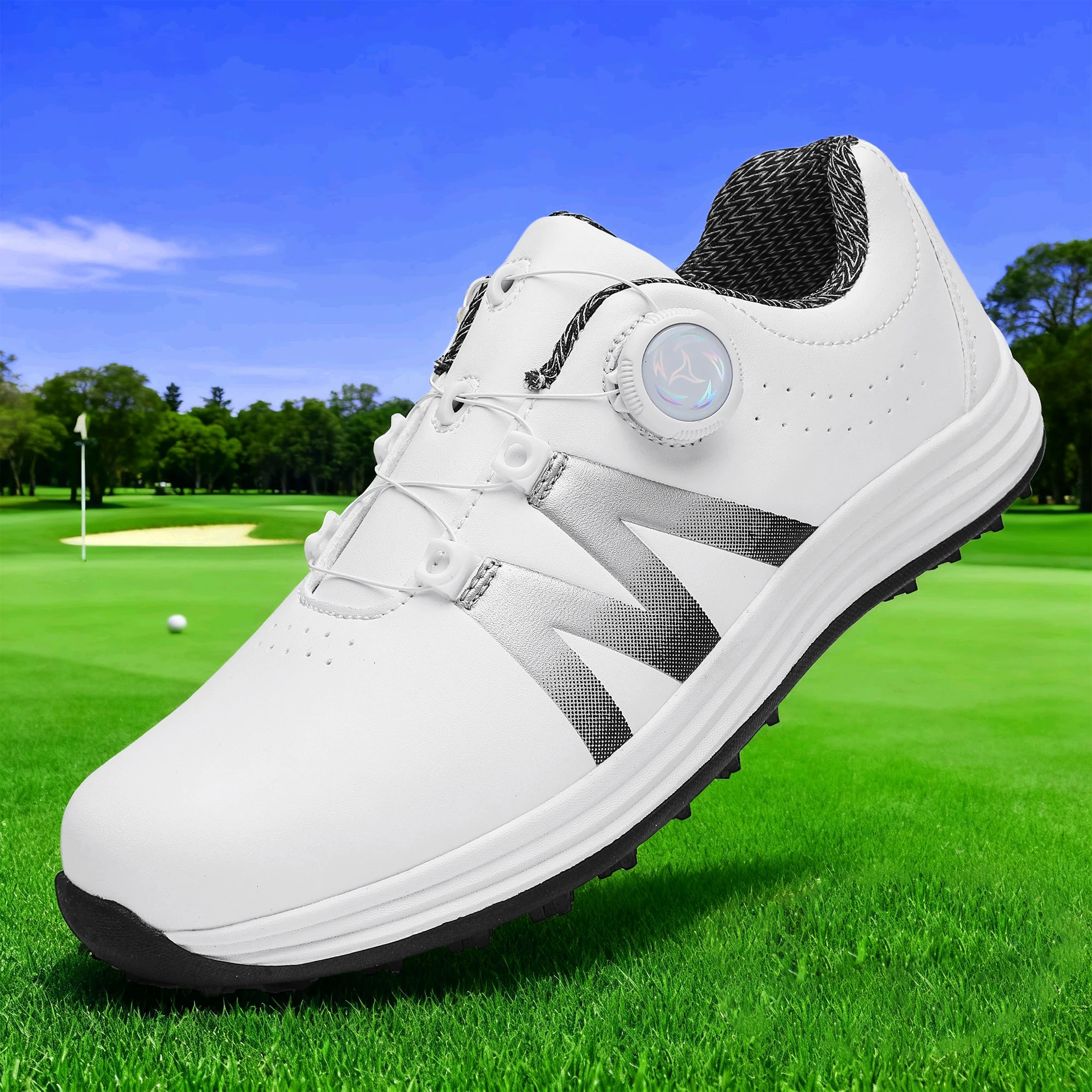 Outdoor Golf Shoes Leisure Sports Wear for Travel Mountain Climbing And Walking Fashion Trend Leading, White and Black 10