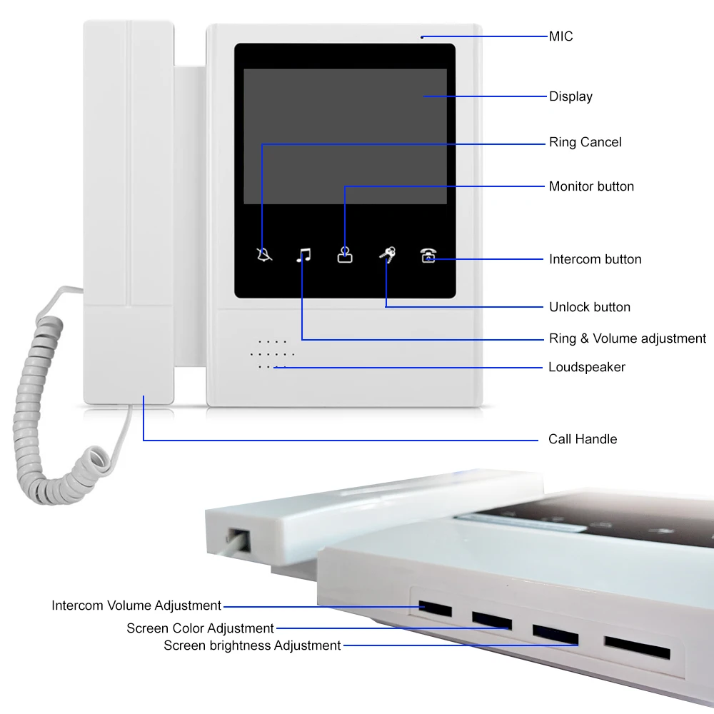 Video Doorbell Intercom System for Home 4.3 Inch Screen Video Door Phone Handheld Dual-Way Intercom Night-vision