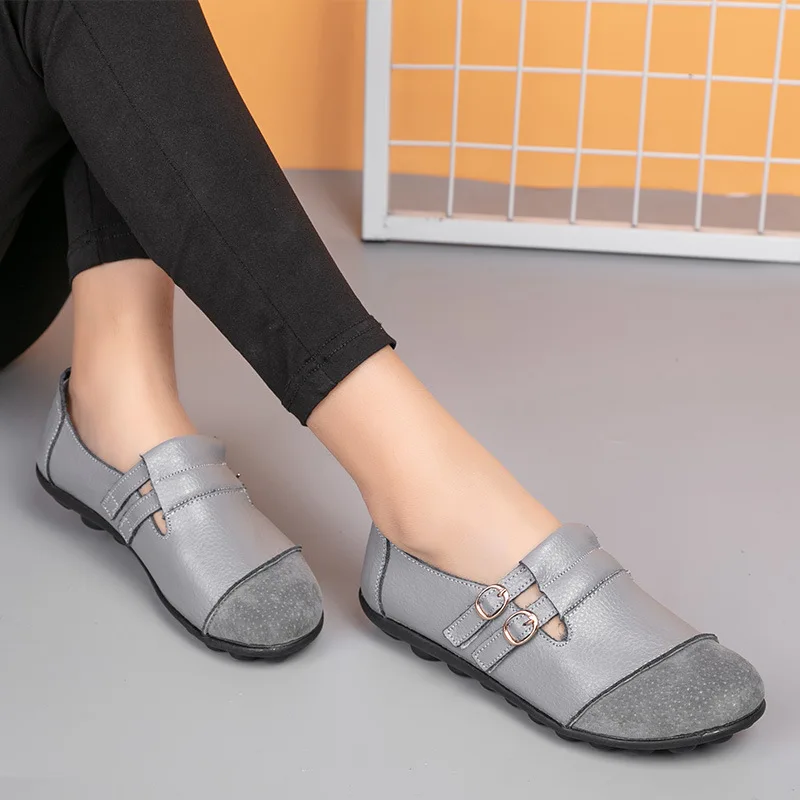 Autumn New Women Shoes Genuine Leather Flats Shoes Casual Loafers Comfortable Womens Moccasins Zapatos De Mujer Plus Size 35-44