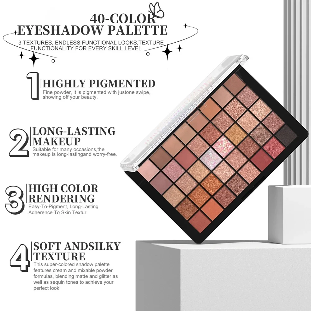 40 Color Eyeshadow Palette Purple Glitter Pearlescent Matte Eye Shadow Shimmer Makeup Long Lasting Women Beauty Eye Cosmetics