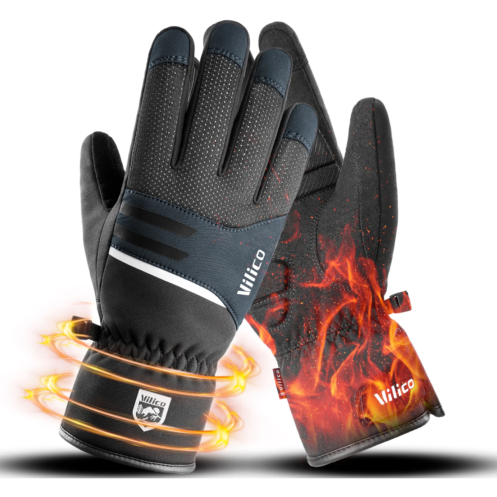

Men Winter Waterproof Cycling Gloves Outdoor Sports Running Motorcycle Ski Touch Screen Fleece Gloves Non-slip Warm Full Fingers