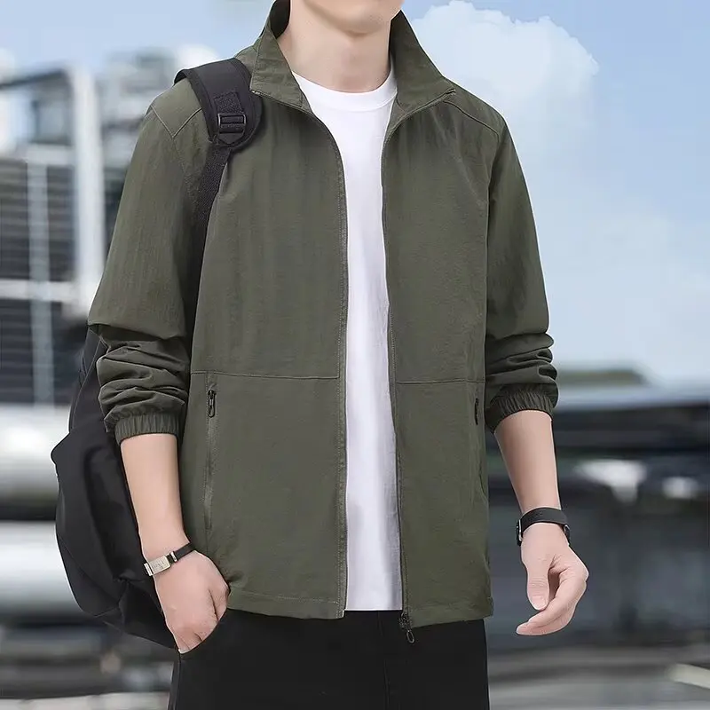 

Мужская куртка с воротником-стойкой на молнии, тонкая бейсбольная рубашка, весна-осень, повседневная свободная посадка, молодежный полиэстер High Street Faion
