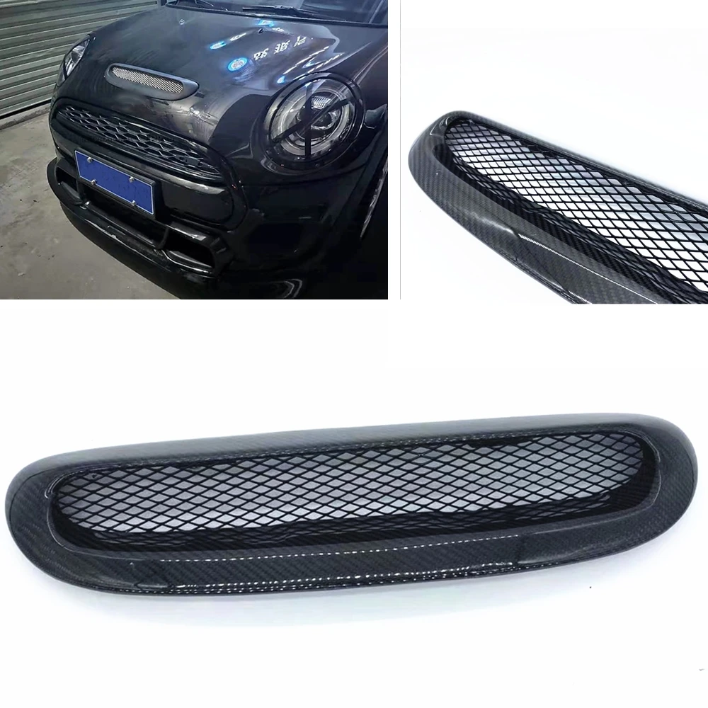 Front Engine Hood Mesh Scoop Air Vent Outlet Cover Duct Flow Trim Carbon Fiber For Mini Cooper F55 F56 F57 2014-2019