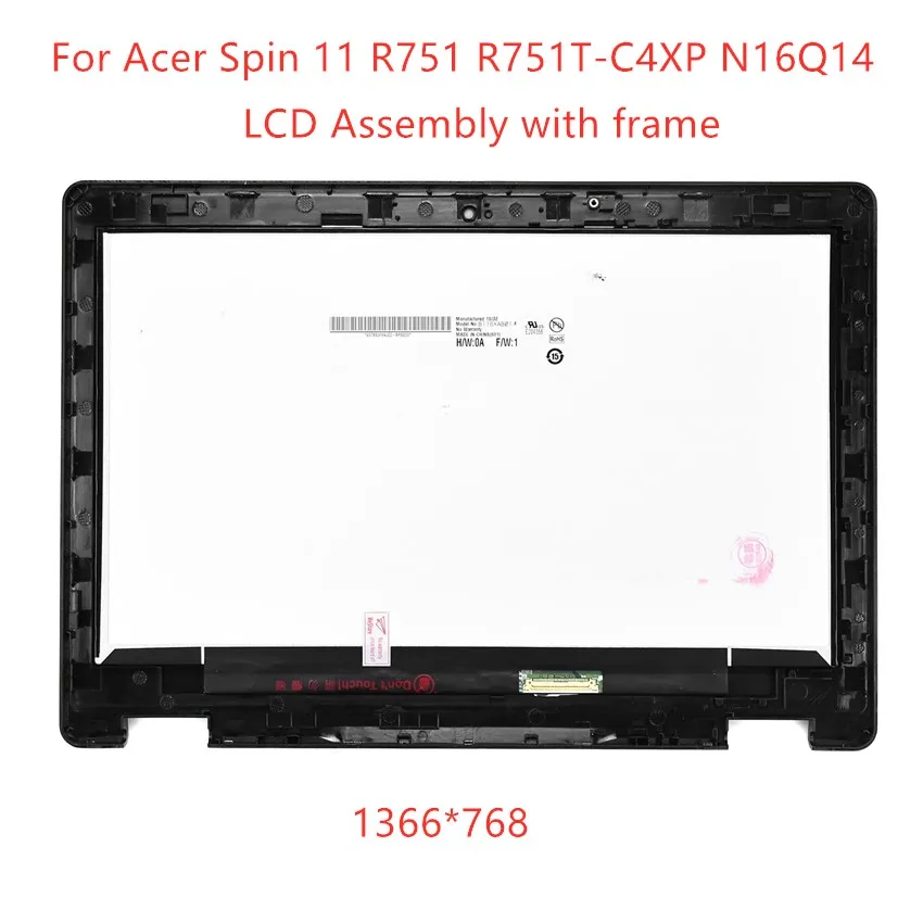 

For Acer Spin 11 R751 R751T-C4XP N16Q14 11.6" B116XAB01.4 1366X768 LED LCD Touchscreen Digitizer Display Assembly replacement