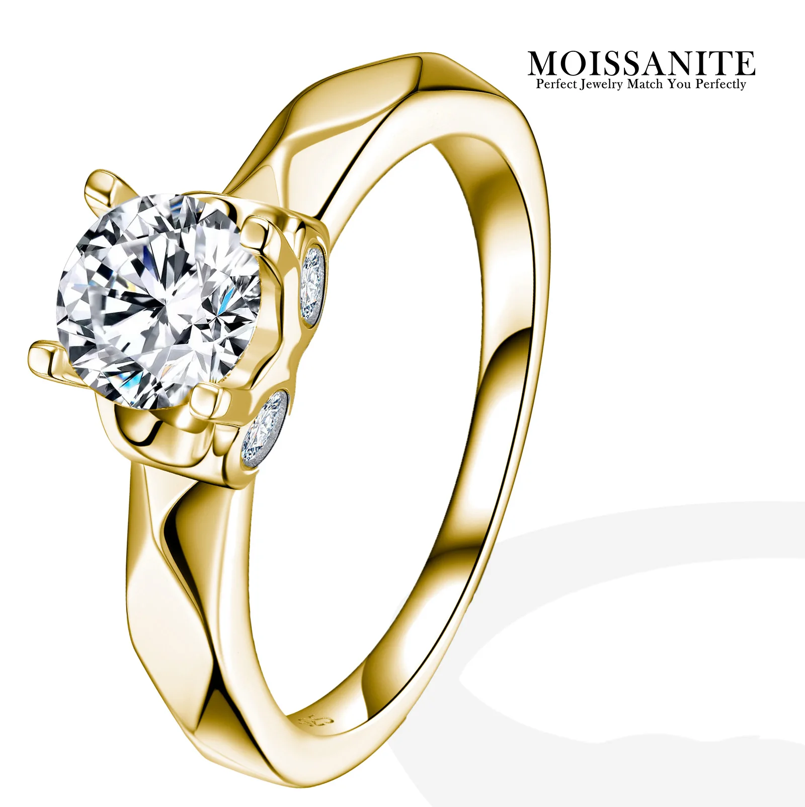 

1CTW муассанит, серебро 925 пробы, обручальное кольцо с четырьмя зубцами, инкрустированное боковым камнем, роскошные свадебные украшения с бриллиантами