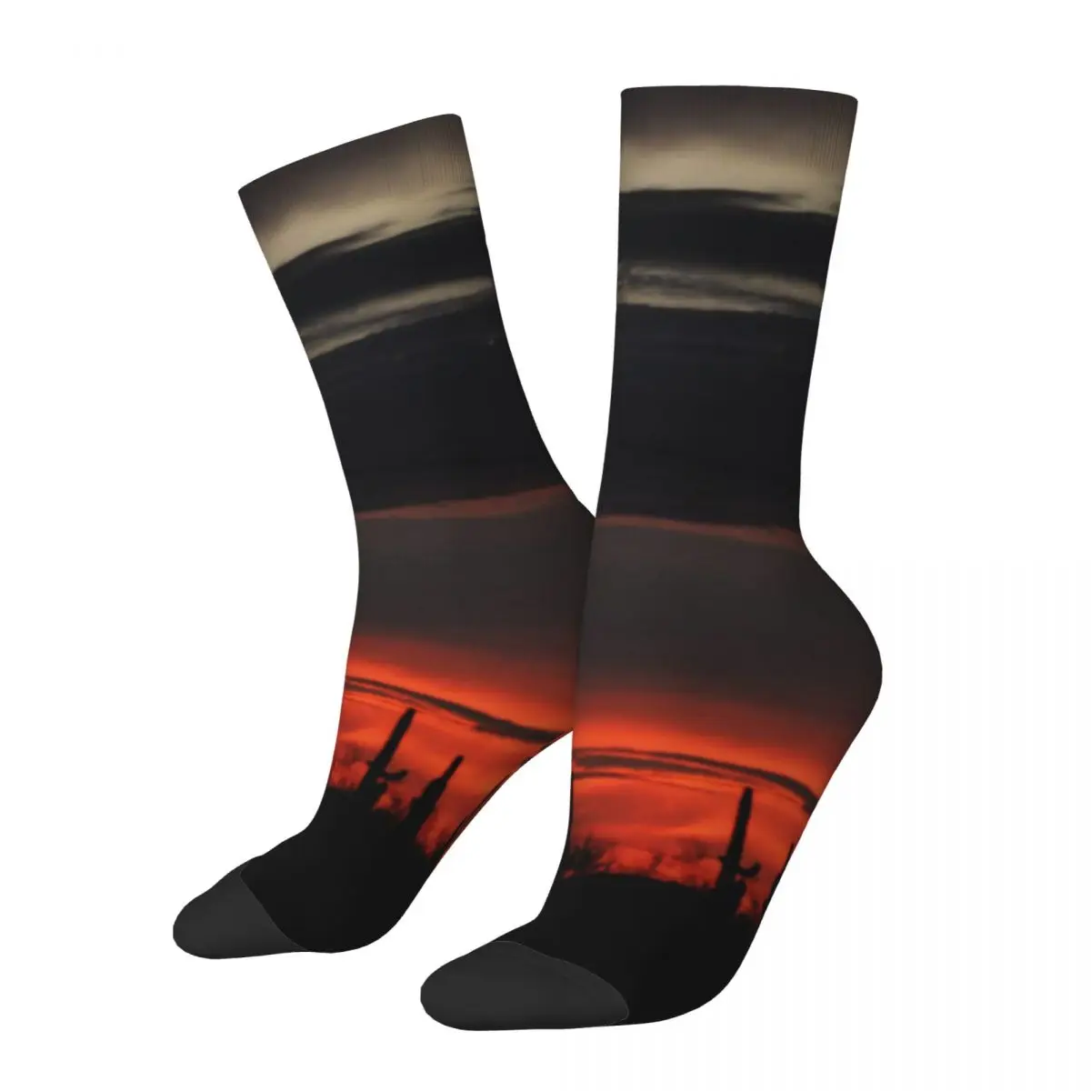 Desert Landscape Socks Spring Dark Clouds and Cactus Stockings Casual Female Medium Soft Socks Printed Running Anti Slip Socks