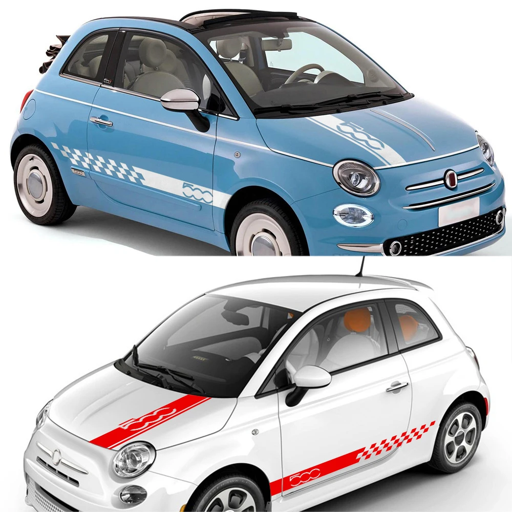 3PCS Car Hood Cover Door Side Skirt Stripe Stickers Racing Sport Vinyl Decals Decoration Auto Exterior Accessories For Fiat 500