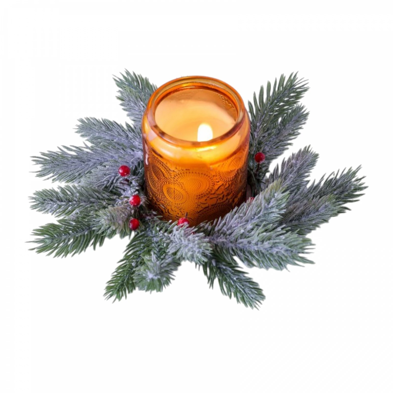 Christmas Candle Ring Wreath Red Berry Pine Garland Mini Table Centerpiece