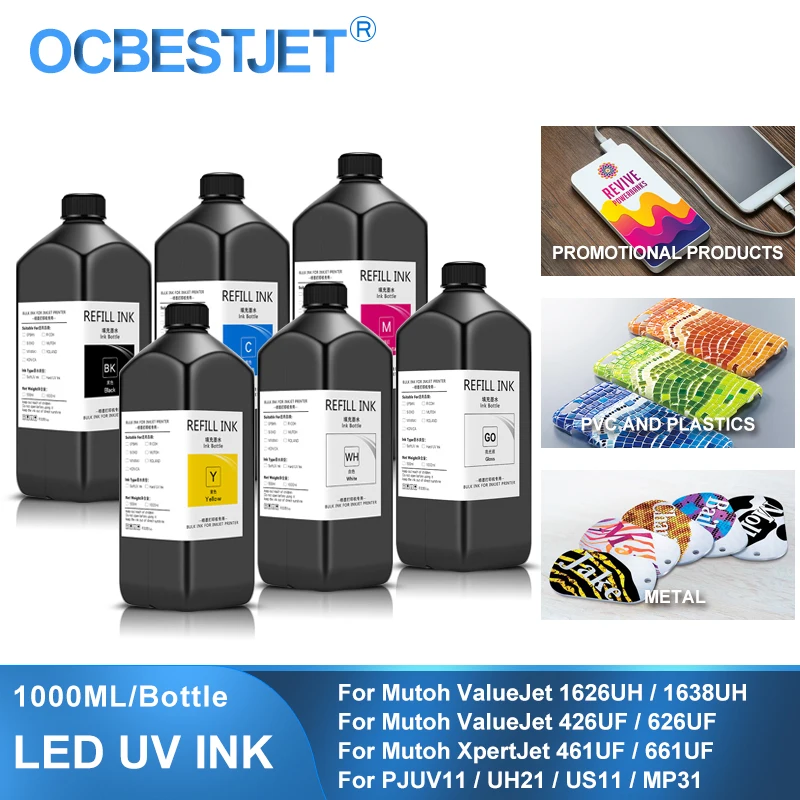 1000ML/SET LED UV Ink For Mutoh PJUV11 UH21 US11 MP31 For ValueJet 426UF 626UF 1626UH 1638UH XpertJet 461UF 661UF UV Curable Ink