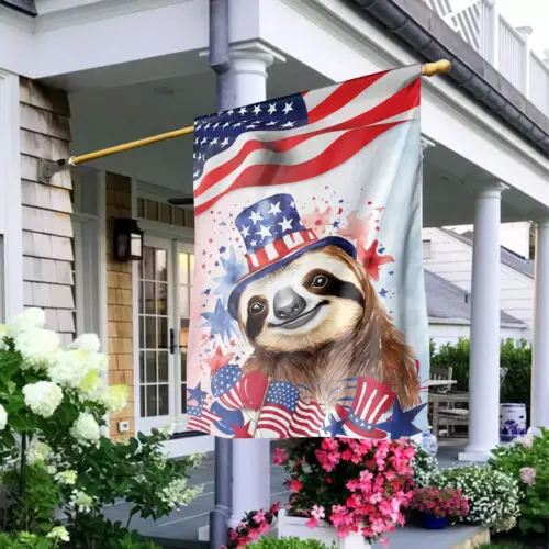 Sloth American Happy 4th July Flag, Sloth Patriotic Happy Independence Day Flag GGP FFL EEN AAL HHM WZZ yyi