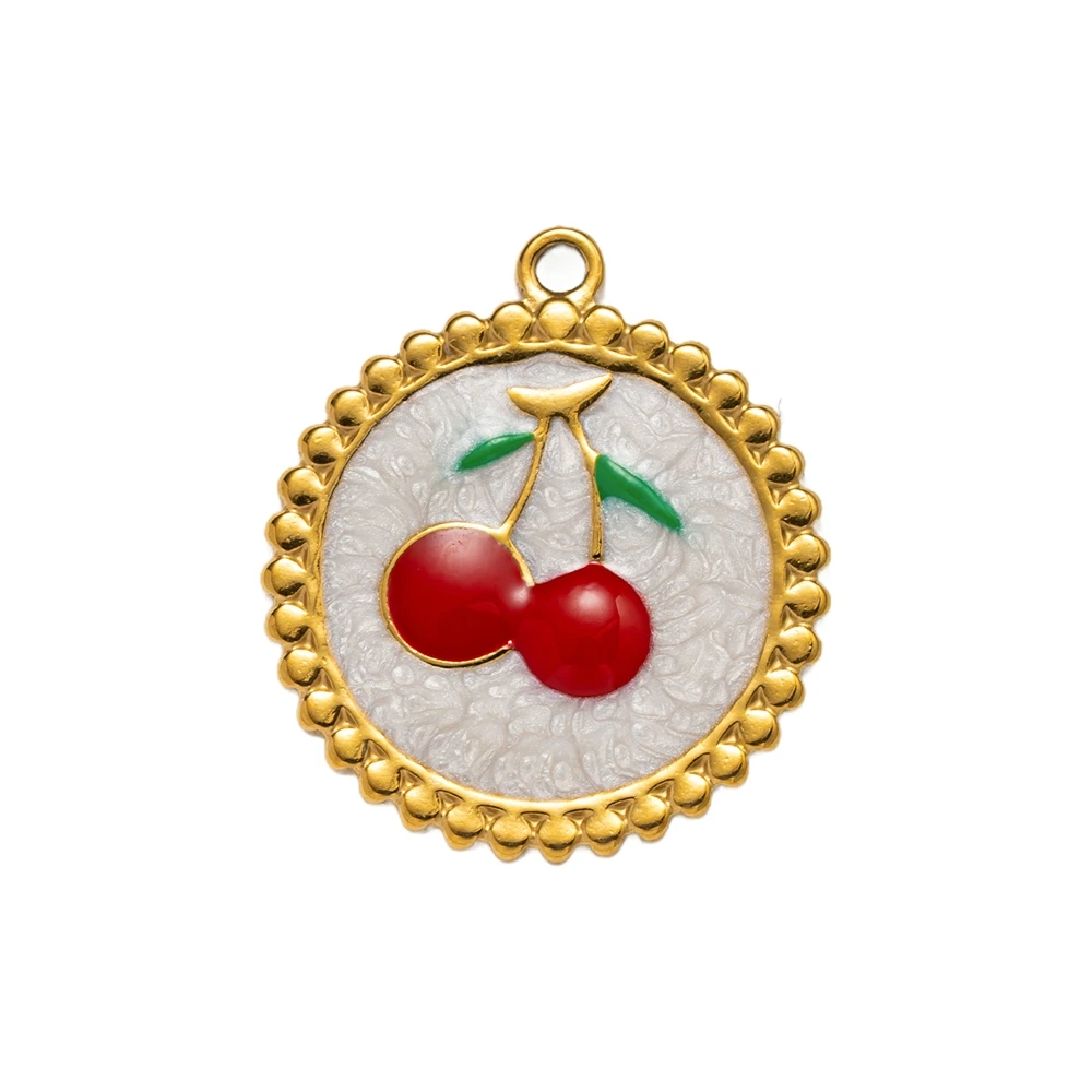 5Pcs Stainless Steel Enamel Cherry Charms Wholesale Assorted Bulk Metal for DIY Necklace Bracelet Earring Jewelry Craft Making image 4