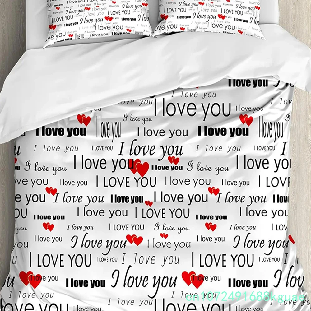 Romantic Bedding Set For Bedroom Bed Home I Love You Quote With Hearts Romance Couple Val Duvet Cover Quilt Cover And Pillowcase