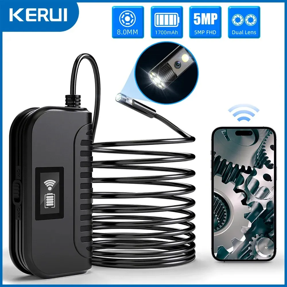 KERUI Dual Lens WIFI Endoscope 5MP HD Scope Snake Industry Mini Camera With LED Lights Video Inspection Waterproof Borescope