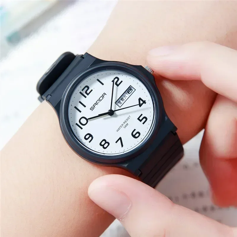 SANDA Fashion Lovers Watch Women Men Quartz Waterproof Week Date Luminous School Boys Girls Matching Wristwatch H9072