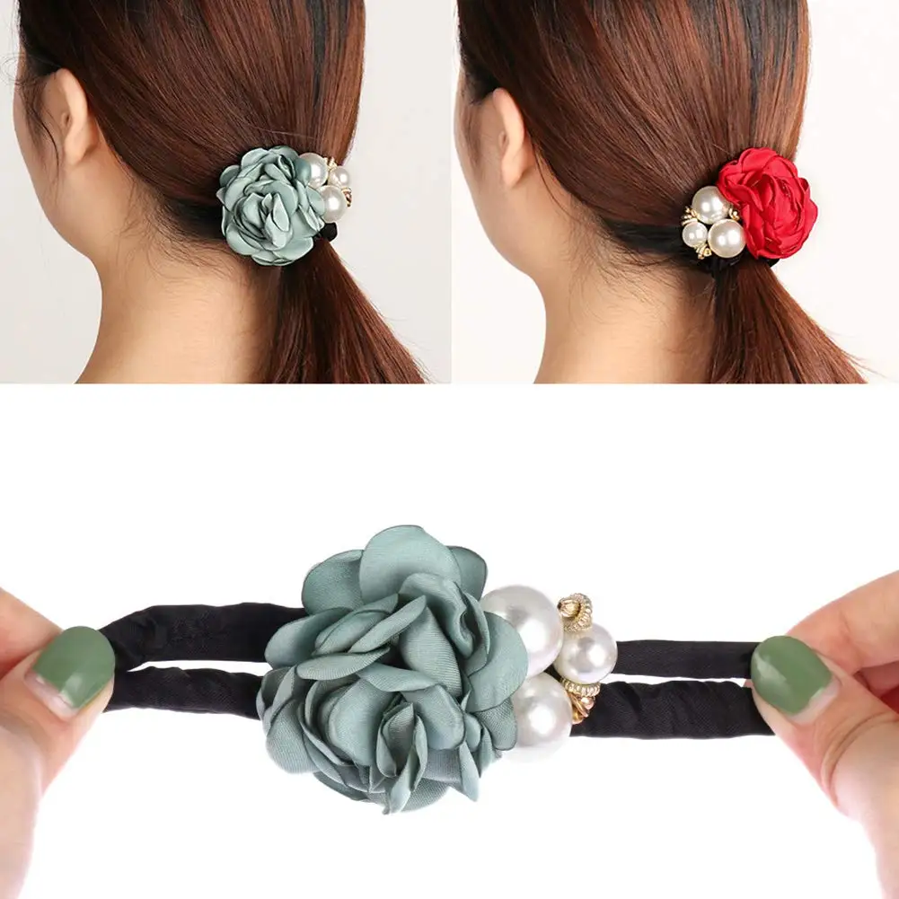 Korean Fashion Rose Hair Tie Women High Elastic Hair Bands Scrunchies Ponytail Holder Fashion Headwear Jewelry Decor Hair Ring