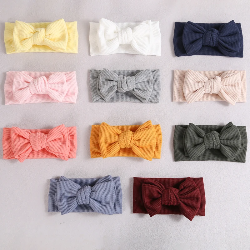 

Big Bows Baby Girl Headband Waffle Knit Turban For Children Headbands Kids Hair Accessories Ear Warmer Double Layer Bandana