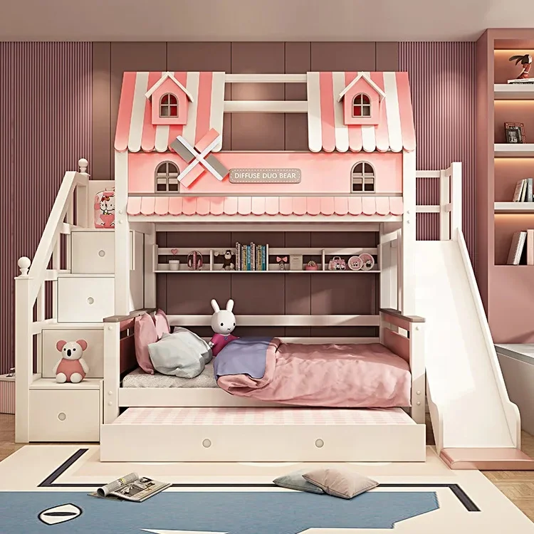 Xijiayi 2021 Children Furniture bunk bed with slide kids loft bed with storage